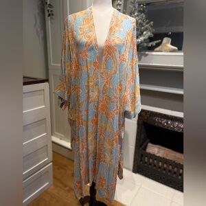 NWT Roxy Blue, Orange & Cream Floral Kimono Sz M/L